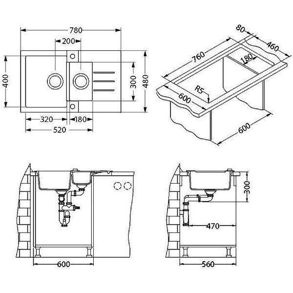 ROCK 70 G- 11 bílá (780x480mm)+ pop- up sifon F