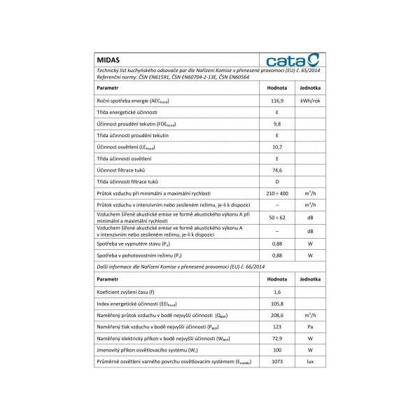 Odsavač par CATA MIDAS GLASS TC3V Nerez 600