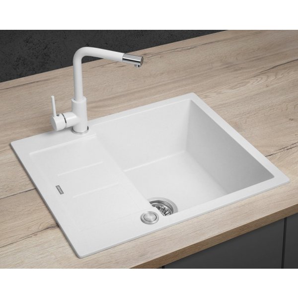 Granitový dřez s odkapem DG05C45wh Cubis BÍLÝ
