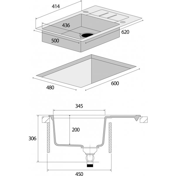 Granitový dřez s odkapem DG05C45wh Cubis BÍLÝ