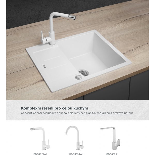 Granitový dřez s odkapem DG05C45wh Cubis BÍLÝ