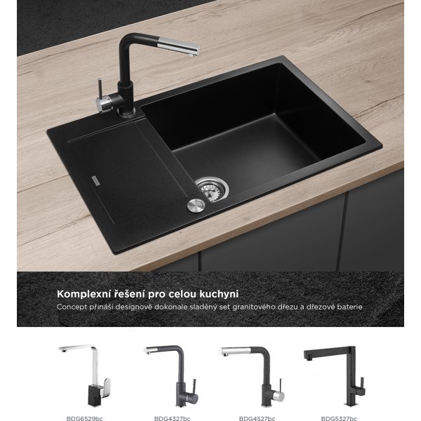 Granitový dřez s odkapem DG05L60bc Linea ČERNÝ