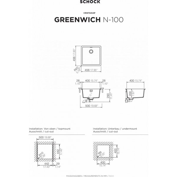 SET 12-3 Dřez SCHOCK GREENWICH N100 + baterie SC 90 barevná 598000