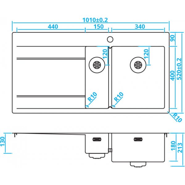NEREZOVÝ DŘEZ CARESSI POWERPLUG CAPP1534ABR