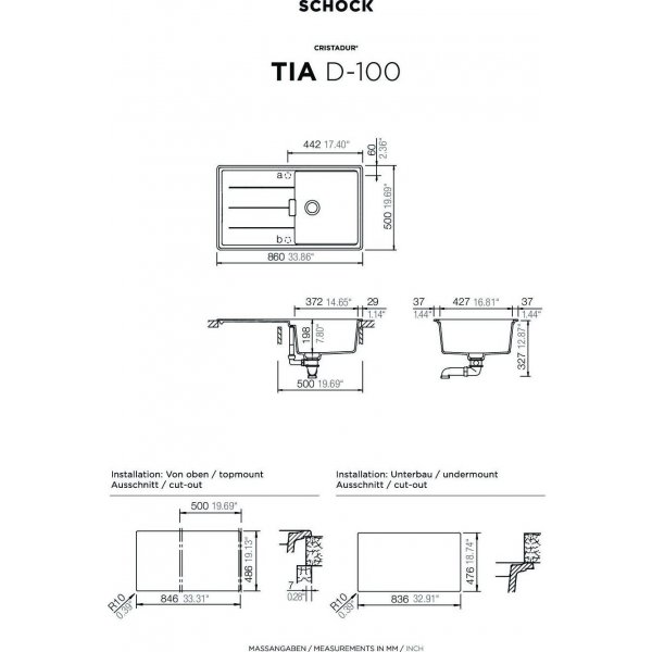SET 13-3 Dřez SCHOCK Tia D-100 + baterie SC-90 Barevná 598000