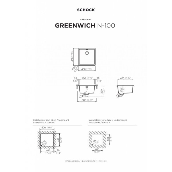 SET 11-10 Dřez SCHOCK GREENWICH N-100 + baterie SC-540 barevná 557000