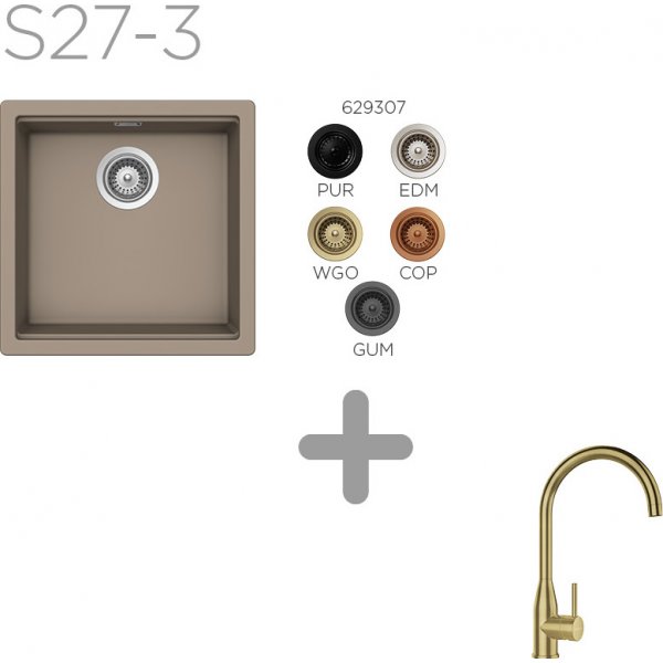 SET 27-3 Dřez SCHOCK Kiruna N-100 Green Line+ baterie Kavus White Gold 559000