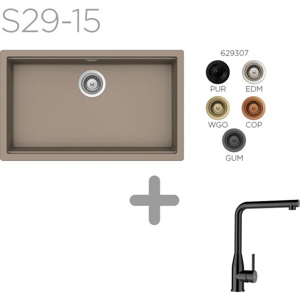 SET 29-15 Dřez SCHOCK Kiruna N-100XL Green Line+ baterie Keto Gunmetal 518000