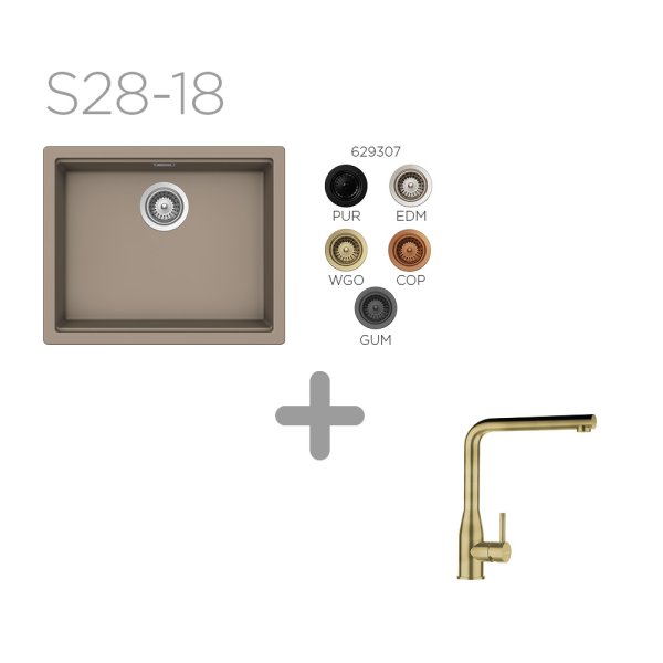 SET 32-18 Dřez SCHOCK Kiruna N-100L Green Line+ baterie Keto White Gold 518120