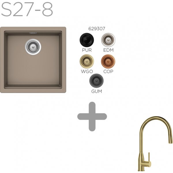 SET 27-8 Dřez SCHOCK Kiruna N-100 Green Line+ baterie Kavus White Gold 559120