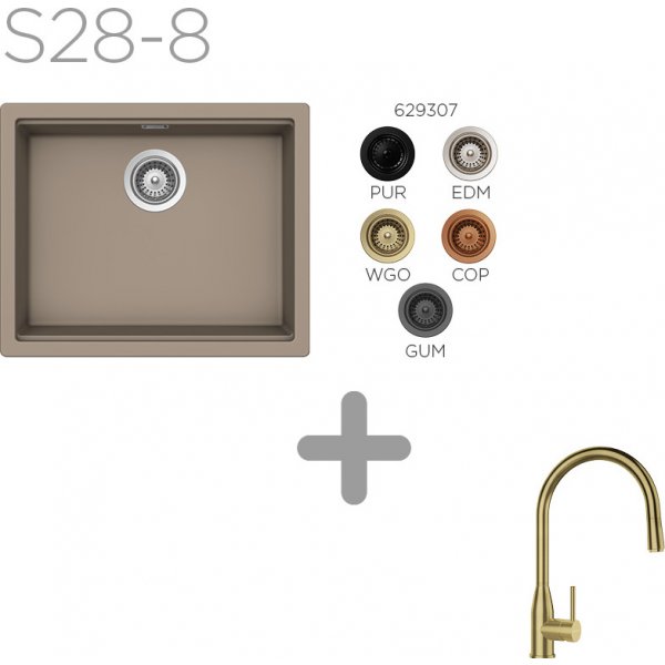 SET 28-8 Dřez SCHOCK Kiruna N-100L Green Line+ baterie Kavus White Gold 559120