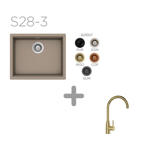 SET 32-3 Dřez SCHOCK Kiruna N-100L Green Line+ baterie Kavus White Gold 559000