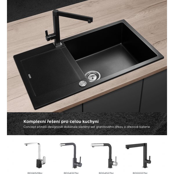 Granitový dřez s odkapem DG10L60bc Linea ČERNÝ