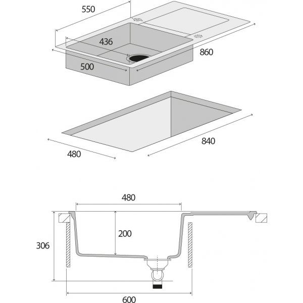 Granitový dřez s odkapem DG10L60bc Linea ČERNÝ