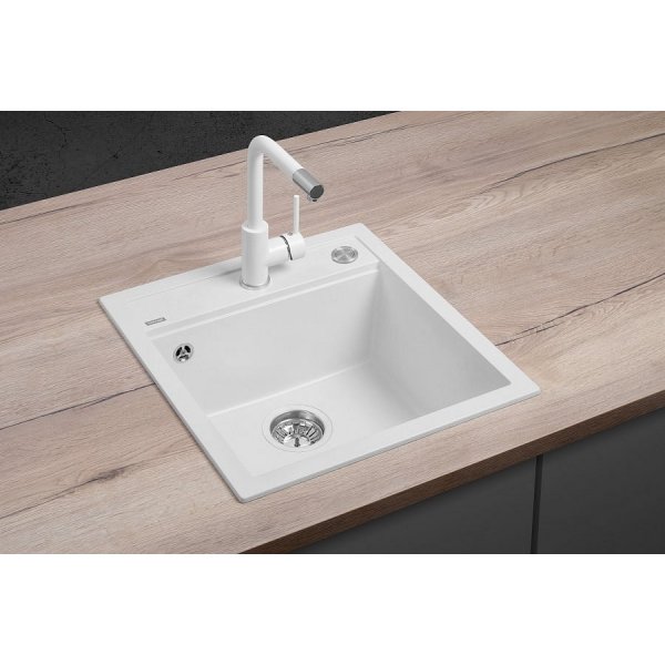 Granitový dřez bez odkapu DG00C50wh Cubis BÍLÝ