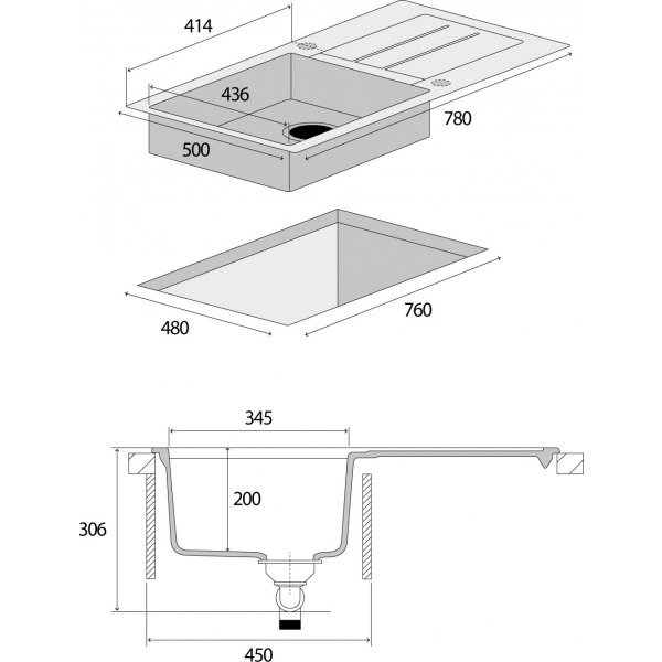 Granitový dřez s odkapem DG10C45wh Cubis BÍLÝ