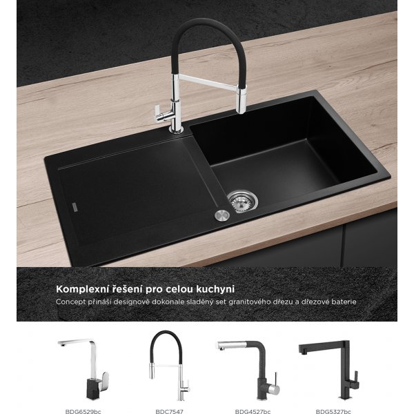 Granitový dřez s odkapem DG15L60bc Linea ČERNÝ