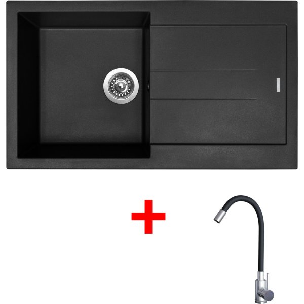 Sinks AMANDA 860 Pureblack + Elasta nerez/černá - G23026