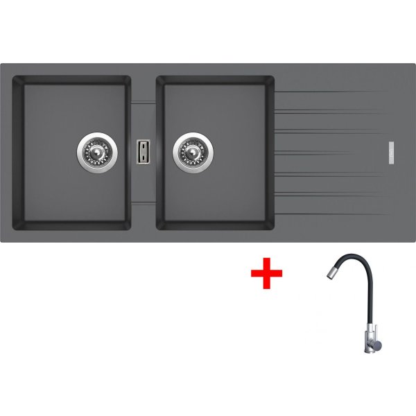 Sinks PERFECTO 1160 DUO Titanium + Elasta nerez/černá - G22572