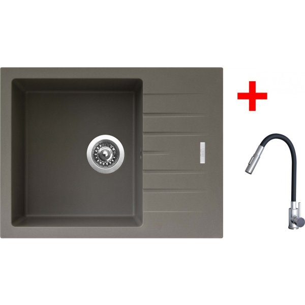 Sinks PERFECTO 650 Truffle + ELASTA S nerez/černá - G24754