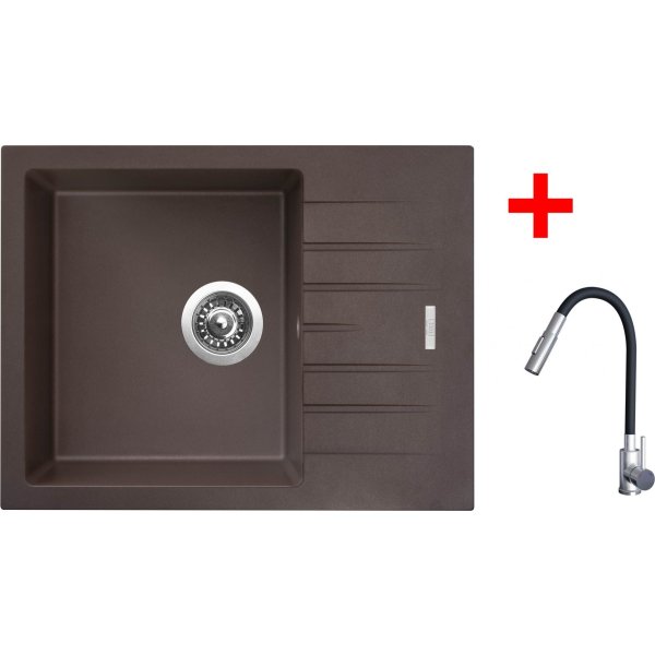 Sinks PERFECTO 650 Marone + ELASTA S nerez/černá - G24793